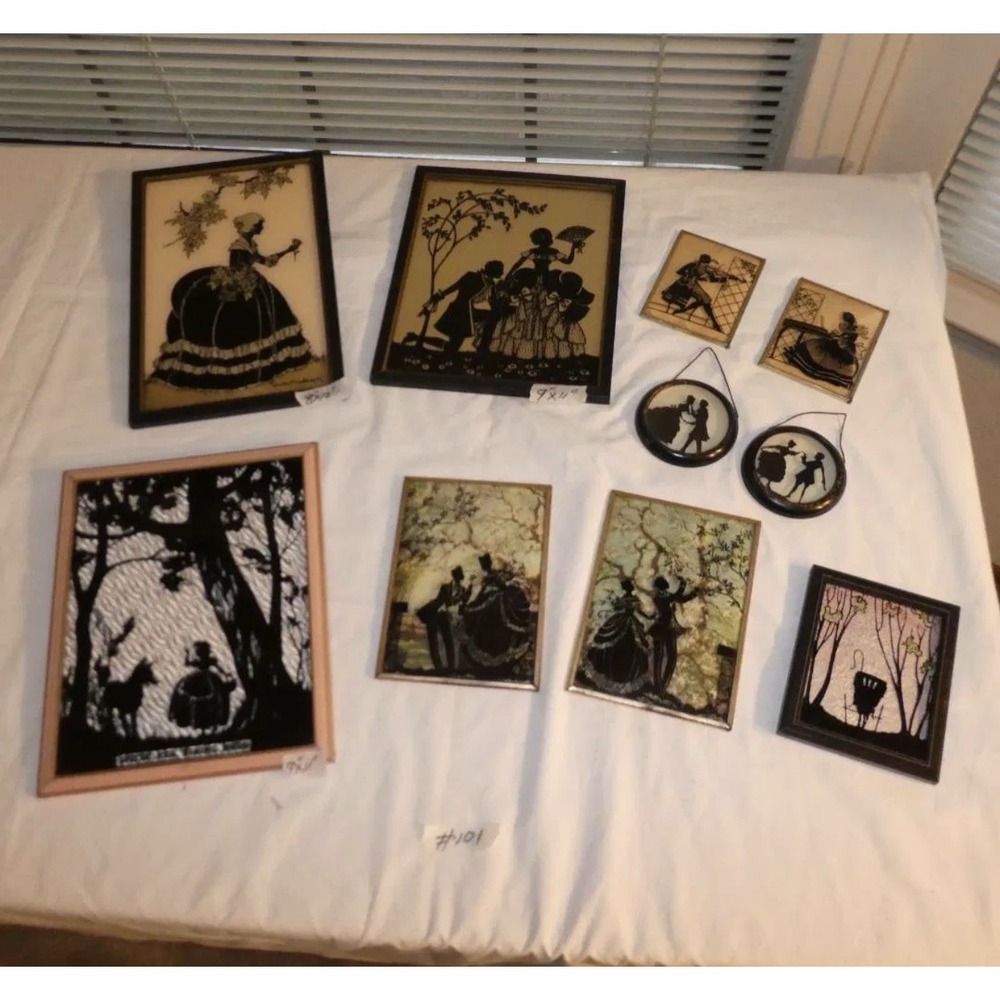 Vintage 1940s bubble glass picture bundle silhouette figures